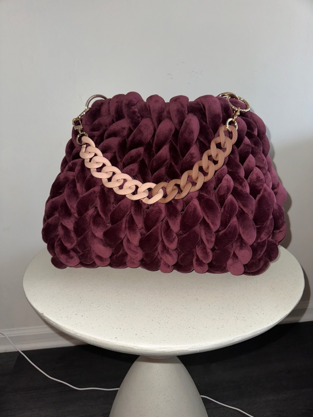 Handmade Burgundy velvet bag with chain strap #luxury #designer